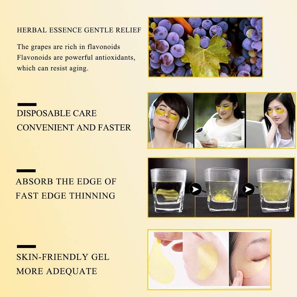 24K Gold Under Eye Mask(30 pairs), Under Eye Patches for Dark Circles, Anti Wrinkle Treatment, Under Eye Gel Pads, Eye Mask for Puffy Eyes- Hydrating