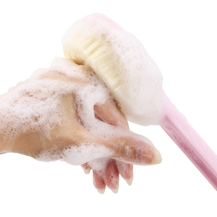 2Pcs Back Scrubber for Shower 14in Shower Brush for Body with Comfy Bristles for Wet or Dry Brushing (Pink)