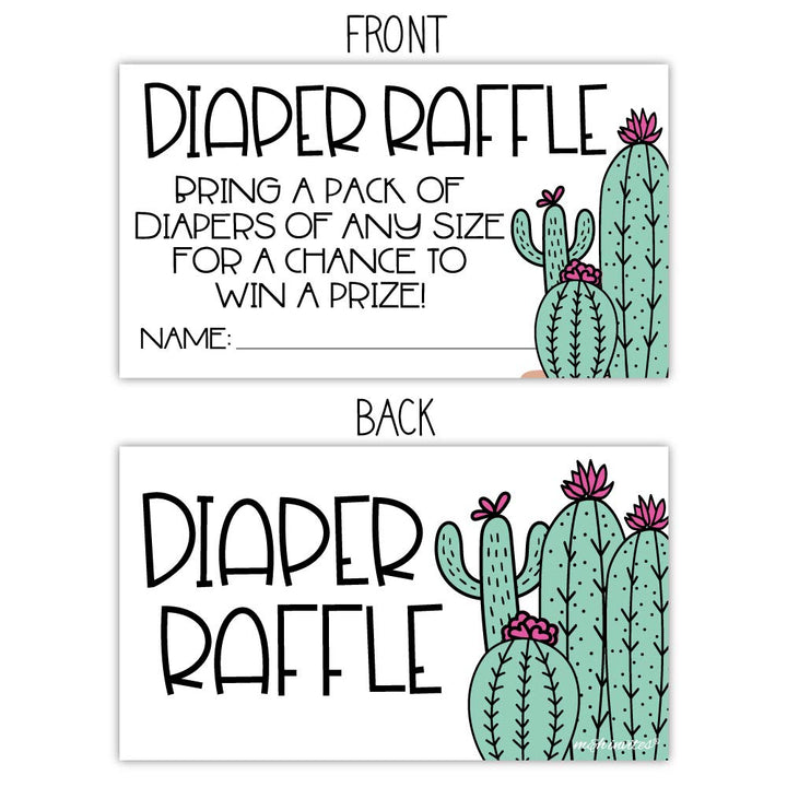50 Cactus Diaper Raffle Tickets for Baby Shower - Invitation Inserts - Desert Shower Game for Guests