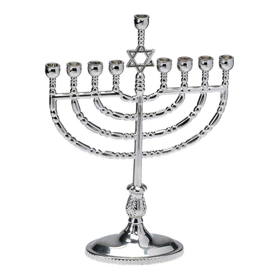 Hanukkah Silver Menorah - Modern & Polished Chanukah Menorah Jewish Holiday Party Favors Decorations Judaica Festival of Lights