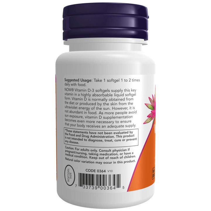 NOW Foods Vitamin D-3 400 IU Softgels, 2 pk, 180 Count 