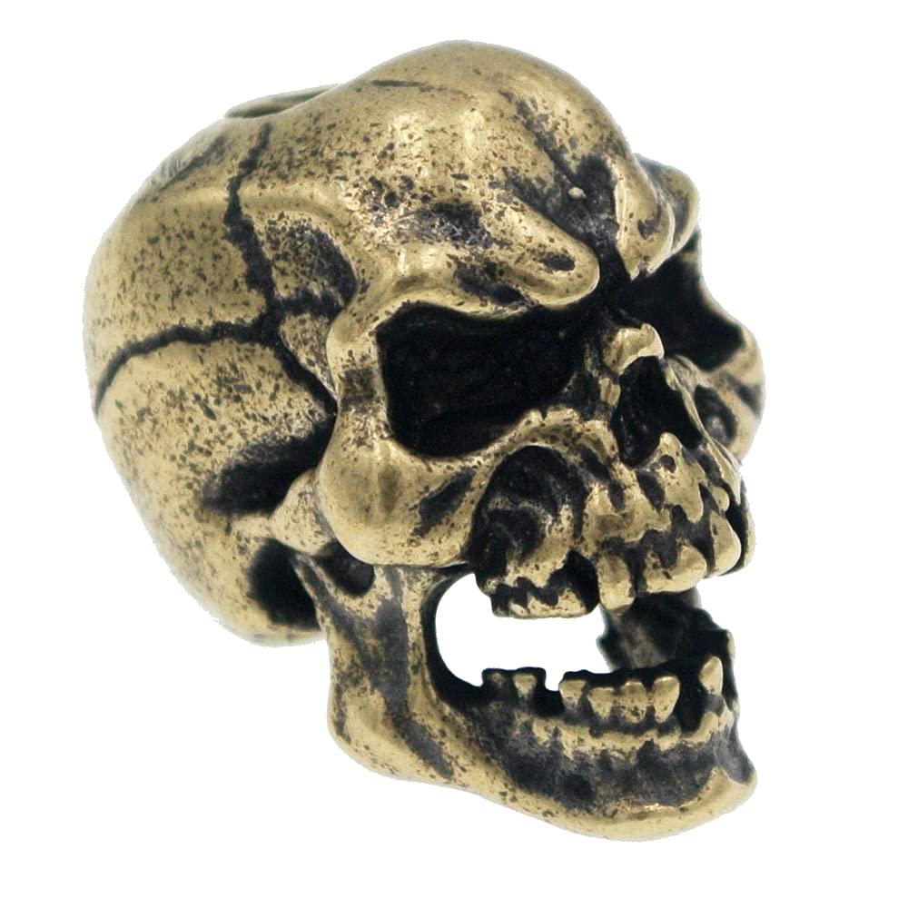 Antique Skull Brass Lanyard Bead DIY Knife Paracord Parachute Cord Beads Copper Keychain Handcrafted Charms (Gold)