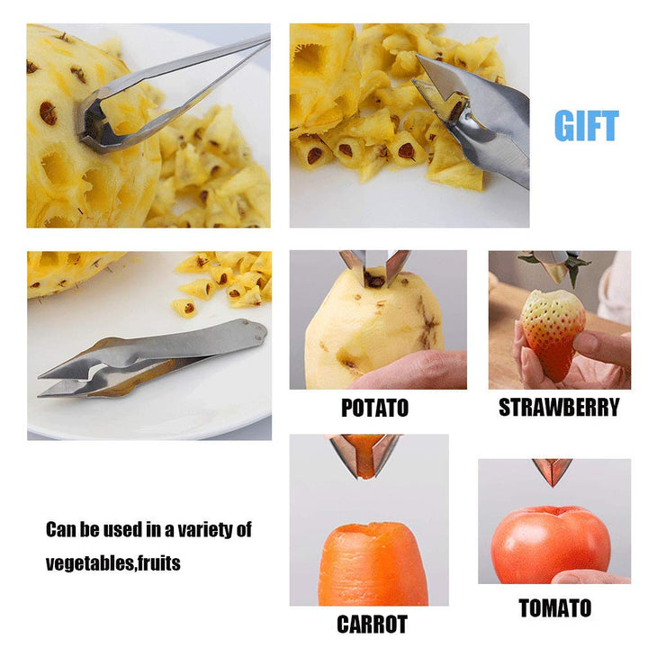 MAKEGELD Pineapple Peeling Knife Sugar Cane Peeler Knife Sugarcane Peeling Kinves Artifact Planing Knife -Stainless Steel-Natural Non-slip Wooden Handle