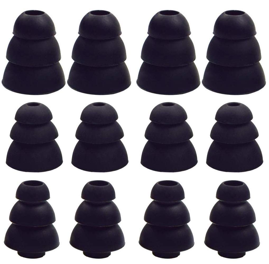 3 Flange Noise Cancelling Triple Flange Eartips Eargels Earpads Ear Tips Gels Bud Compatible with Inside Diameter 4mm-5mm Earbuds in-Ear Earphones(Inner Hole 4mm),S/M/L,6 Pairs, Black 3F6P3