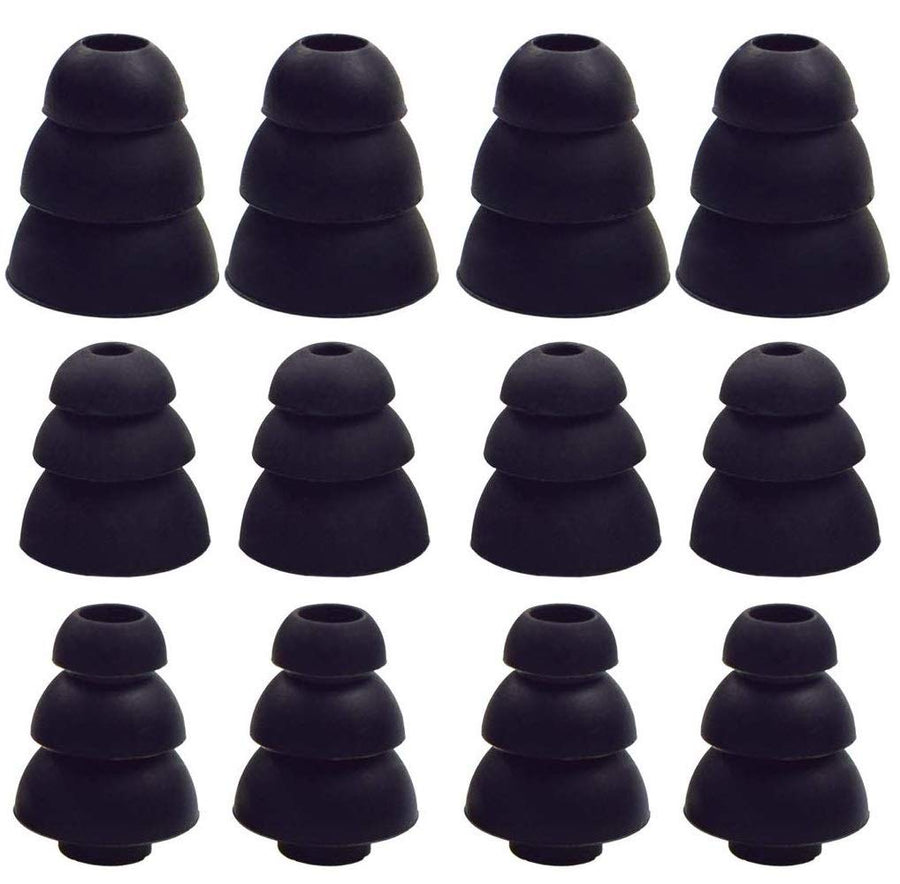 3 Flange Noise Cancelling Triple Flange Eartips Eargels Earpads Ear Tips Gels Bud Compatible with Inside Diameter 4mm-5mm Earbuds in-Ear Earphones(Inner Hole 4mm),S/M/L,6 Pairs, Black 3F6P3