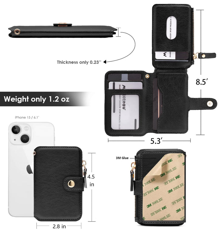 Small Wallet for Women Large Capacity with ID Window, Phone Wallet with 3M Adhesive Card Holder for Phone Case (Compatible with Most Smartphones) (Black)