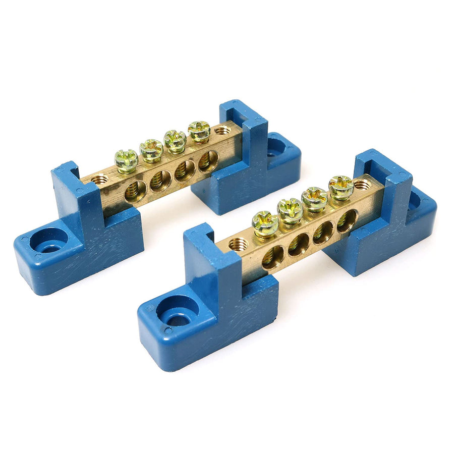 2pcs Terminal Bus Bar 4 Positions Terminal Block Brass Wire Screw Terminal Grounding Strip Bus Bar Block