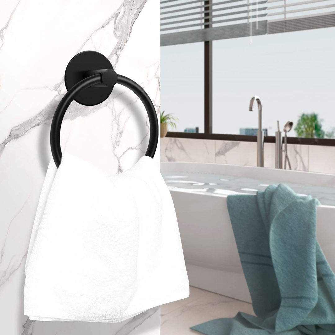 No Drilling Self Adhesive Towel Holder, Stainless Steel Towel Ring, Bathroom and Kitchen Towel Rack (Black)