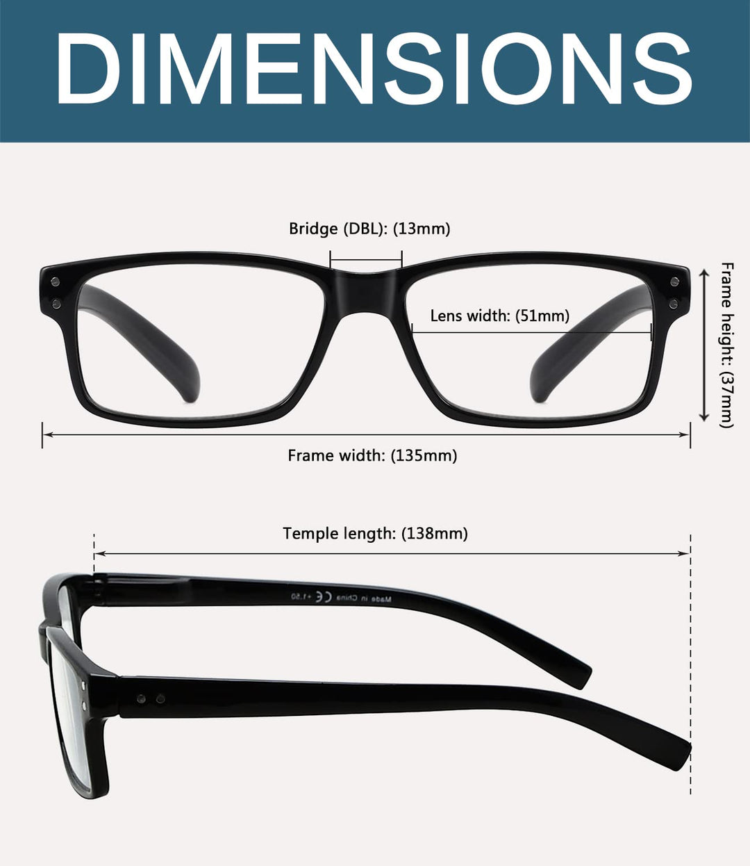BLUELESS Vintage Reading Glasses Men Women(Black/Clear,+1.25)