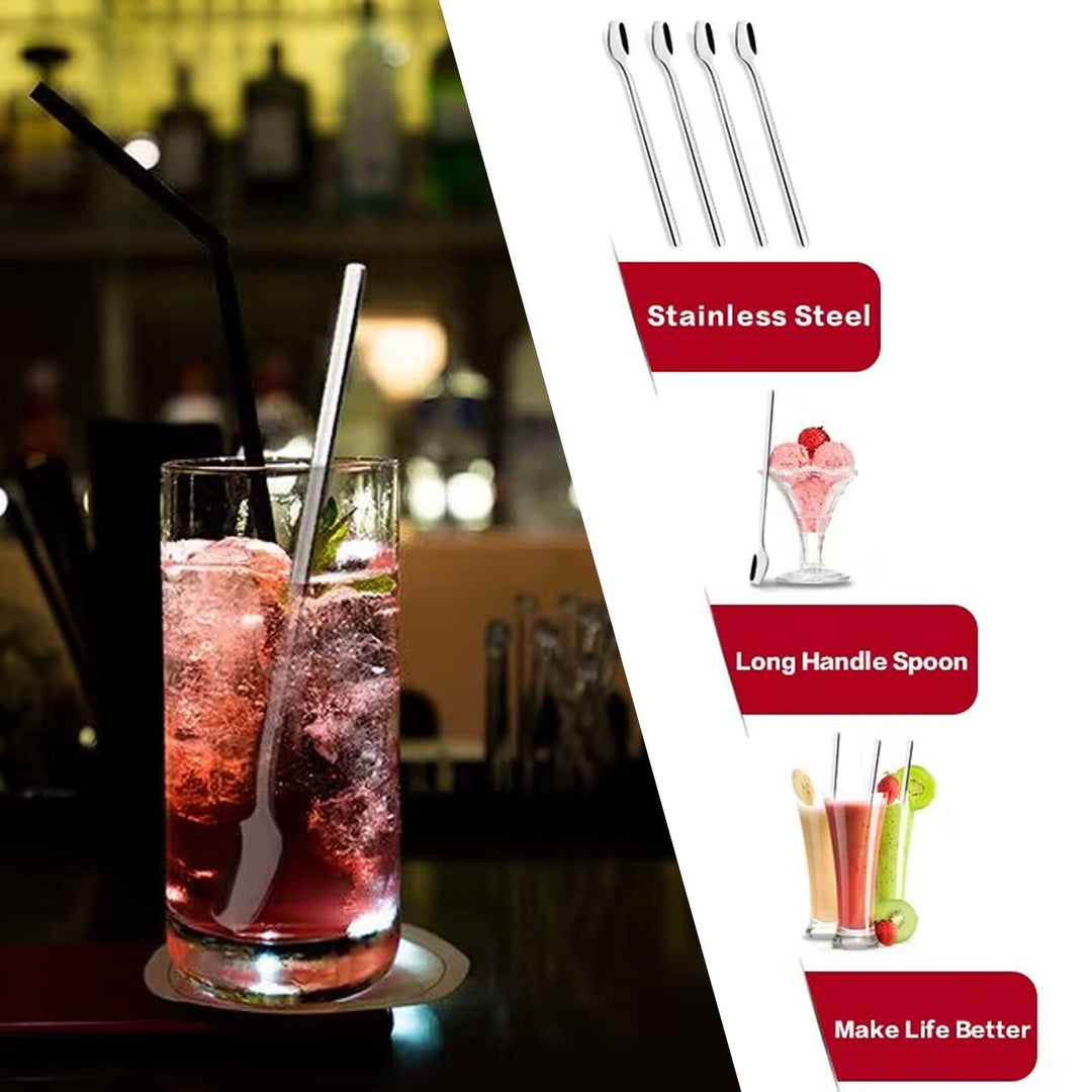 4-Piece 8-Inch Long Handle Spoon, Coffee Stirrers, Iced Teaspoon,Ice Cream Spoon,Premium 18/10 Stainless Steel Cocktail Stirring Spoons