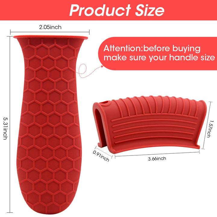 Silicone Hot Handle Holder Cover Set Assist Pan Handle Sleeve Pot Holders Cast Iron Skillets Handles Grip Covers Non-Slip Heat Resistant for Griddles Metal Frying Pans Aluminum Cookware (L, Red)