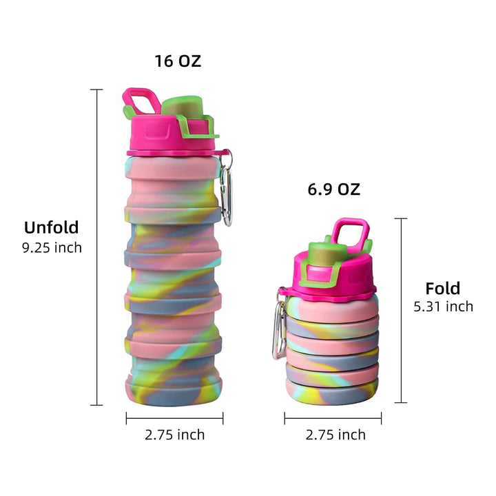 Collapsible Water Bottle-Water Cup 16oz BPA Free Silicone Foldable Water Bottles Kids-Reusable Water Bottle Hiking Travel Water Bottle Collapsible Cup Portable Leak Proof Sports Kids Water Bottle-Gray