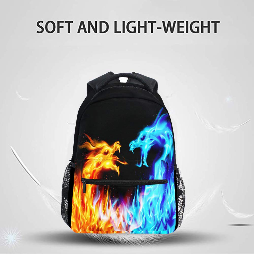 Kcldeci Red Blue Fire Dragon School Laptop Backpack Galaxy Teens Girls Boys Kids Bags Bookbag, Monster Animal Water Resistant College Travel Computer Notebooks Daypack for Men Women