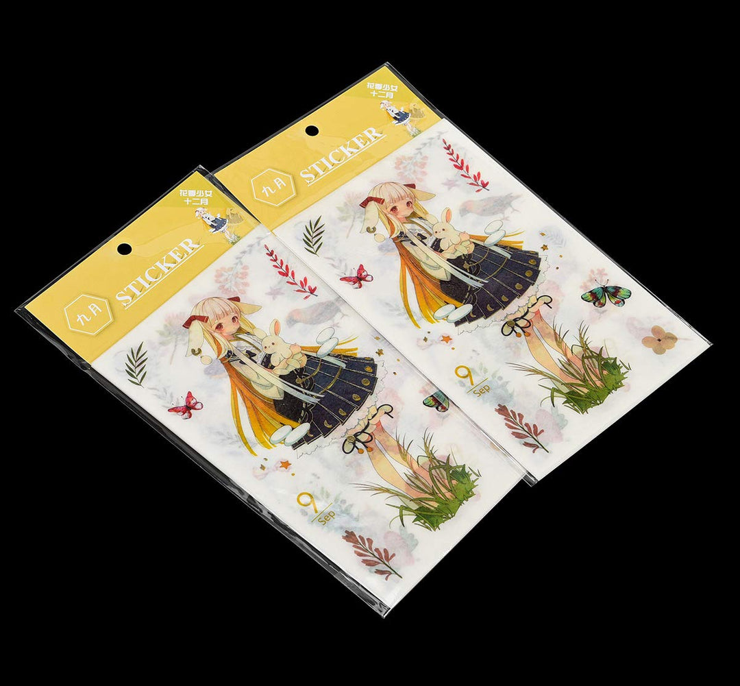 Washi Japanese Stickers -12 Monthly Cute Girl Scrapbook Stickers for Diary Book DIY Craft Arts Scrapbooking Travel Journal Planner Decorative Label Office Supplies (12 Sheets September)