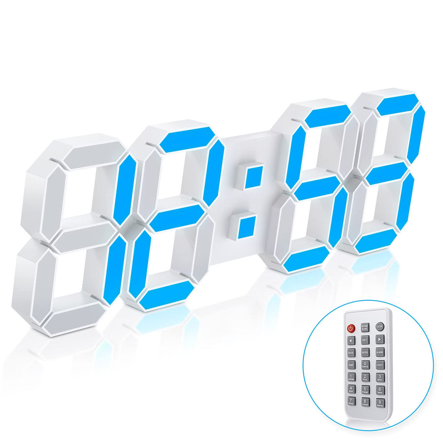 EPSKY 3D White Digital Wall Clock and Adjustable Brightness 12/24 Hours Display and Date Display for Kitchen Homes Offices Gyms (15.inch)