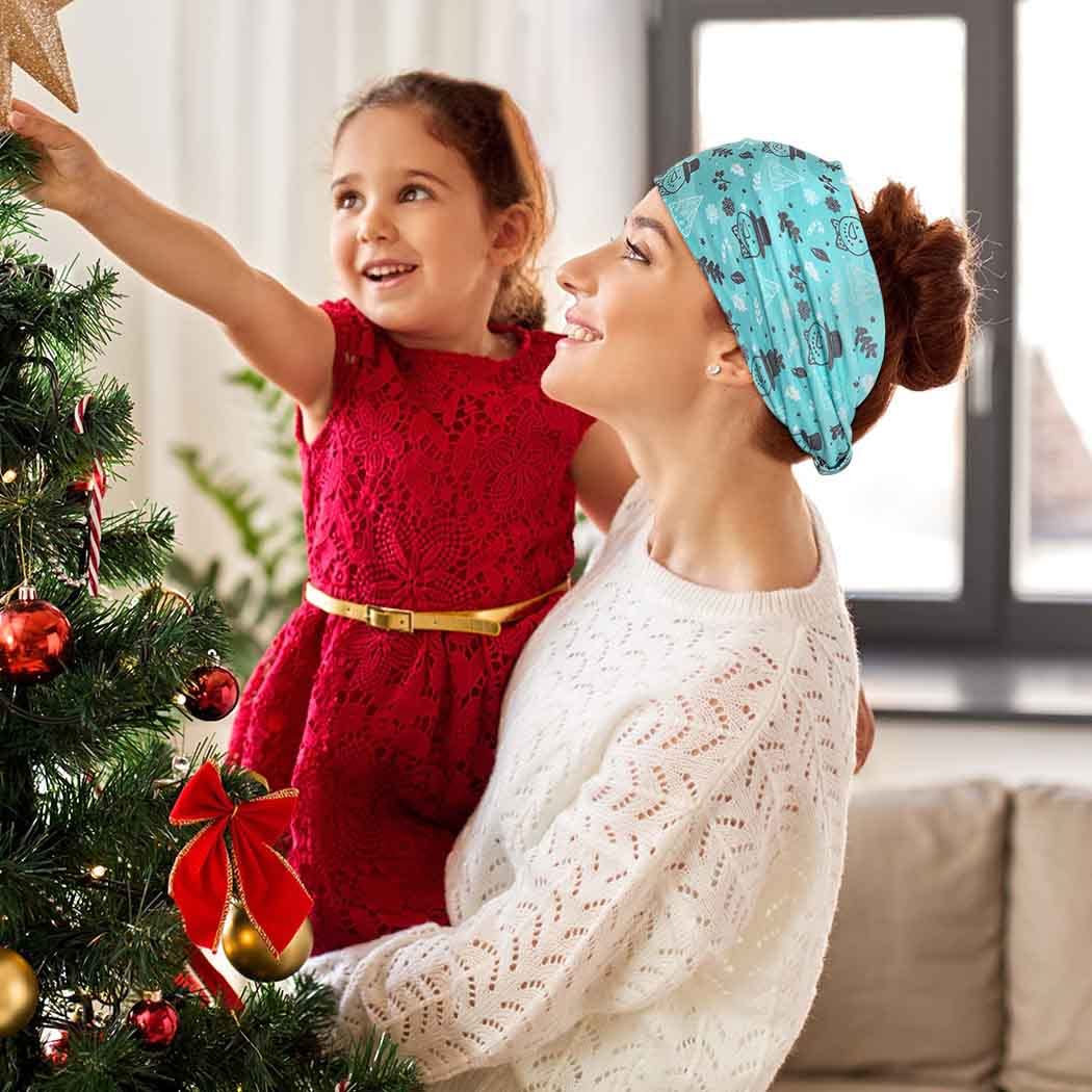 Christmas Headbands Stretch Knotted Headbands 3Pcs Head Bandana Non Slip Elastic Snowman Head Bands Workout Yoga Sweatband Hair Accessories for Women and Girls (A)