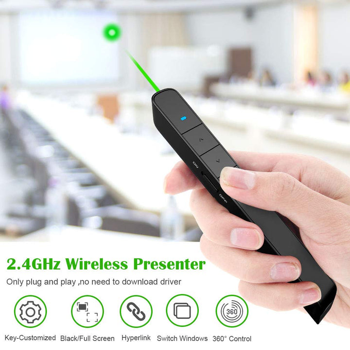 Norwii Presentation Clicker Green Light Pointer USB Rec