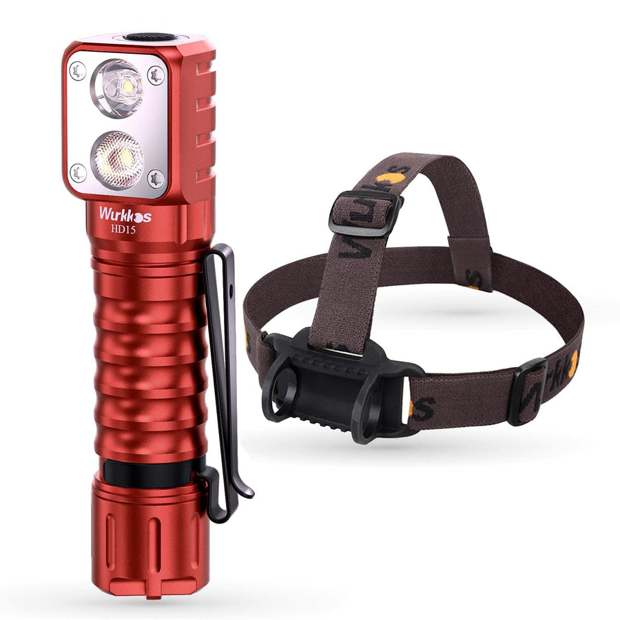 LED Headlamp Rechargeable,HD15 2000lm Right Angle Flashlight with 90 High CRI LH351D LED,Powerful SST20 LED Spotlight Head Light,IPX8 Waterproof for Adult Camping Hiking Running (Red)