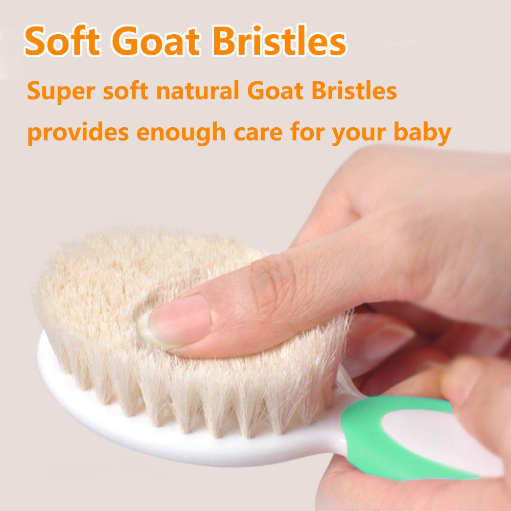 Baby Hair Brush for Newborns & Toddlers | Natural Soft Goat Bristles | Ideal for Cradle Cap | Perfect Baby Registry Gift (Green)