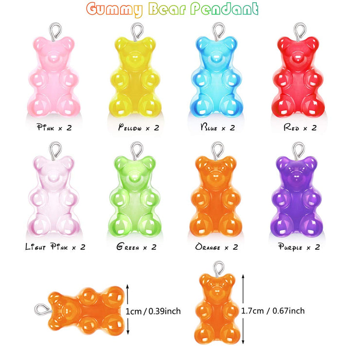 16 Pieces Resin Gummy Bear Pendant, 8 Colors Candy Gummy Charms Bear Gummy Resin Bear Pendant DIY Necklace for Girls Jewelry Making Crafting