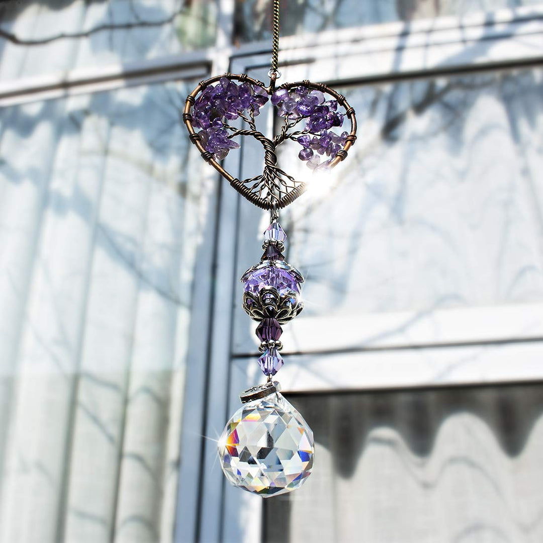 H&amp;D HYALINE &amp; DORA Sun Catcher Crystal Tree of Life Rainbow Maker Drops Hang for Window, Home Decor, Car Charms