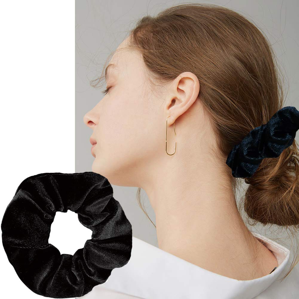 Guvass 2 Pack Hair Scrunchies Black Velvet Elastics Scrunchy Bobbles Soft Hair Bands Hair Ties for Women (Black)