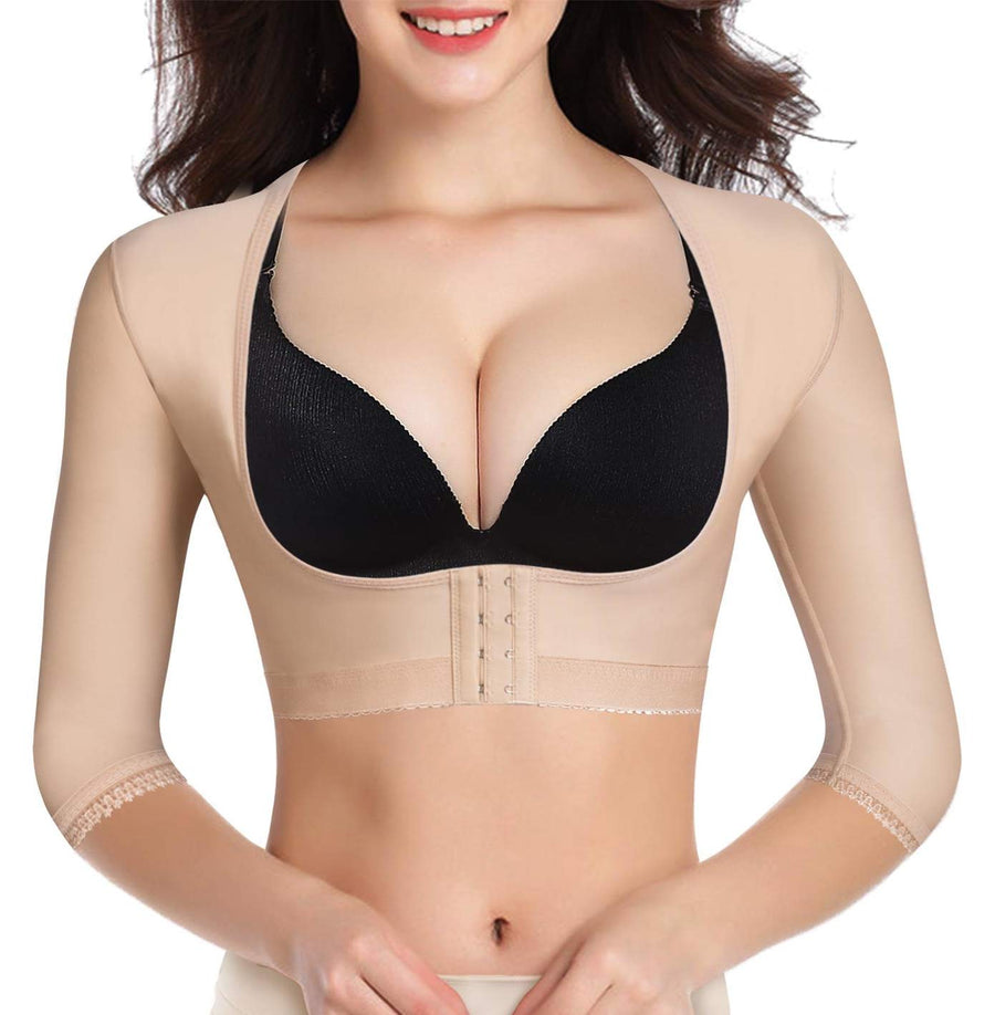 Upper Arm Shaper Post Surgical Slimmer Compression Sleeves Posture Corrector Tops Shapewear for Women (Beige, M)