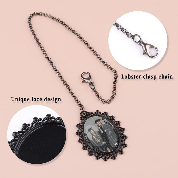 5pcs Graduation Cap Tassel, Memorial Photo Charms for Wedding Bouquet DIY Memorial Photo Chain Pendant for Cap and Gown Ceremony (Black)