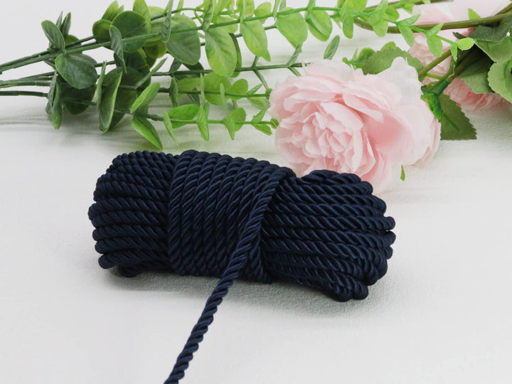 Black 5mm Twisted Satin Cord for Crafts 10 Yards Braided Decorative Cotton Cords Trims Polyester Twine Cord Thick Round Fabric Rope Thread for Sewing-DIY Projects Supplies