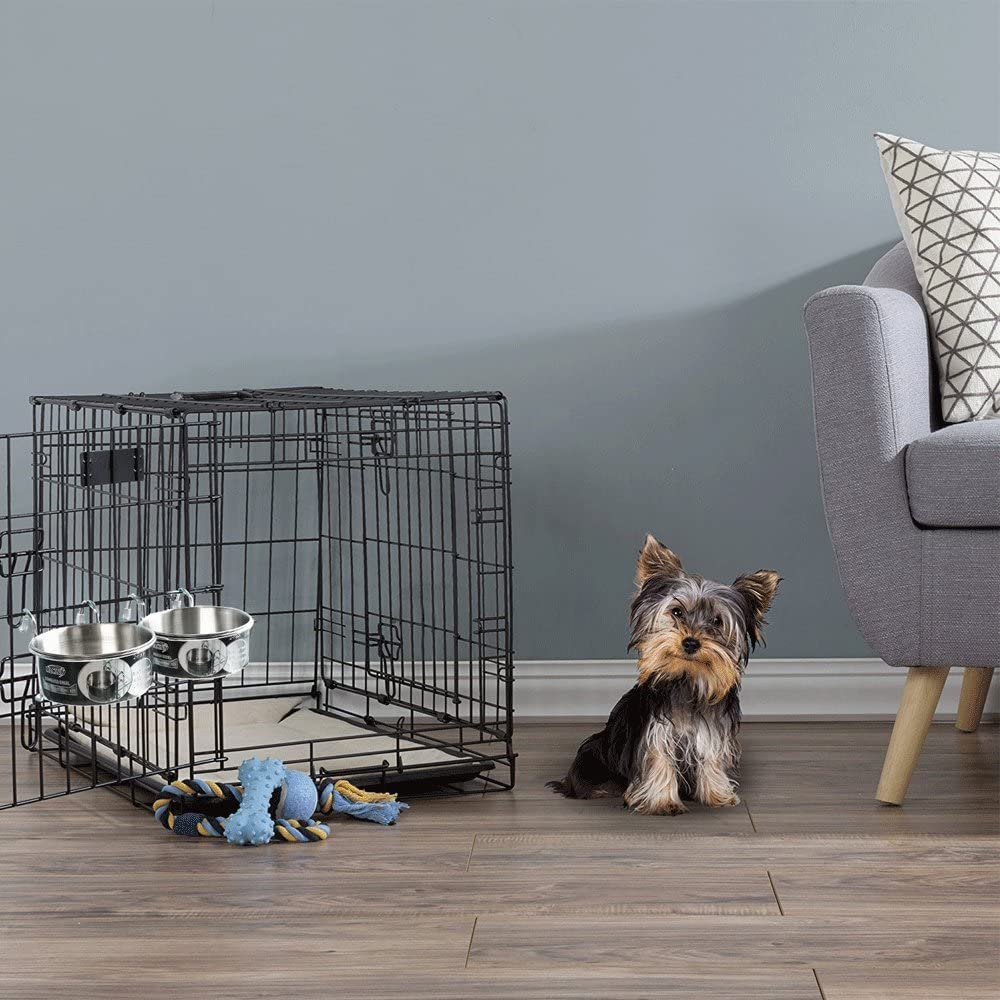 Hanging Pet Bowl, 3 Size 2 Pack Non Spill Stainless Steel Food Water Bowls Bunny Feeder with Hook for Dogs Cats in Crate, Cage &amp; Kennel (S/18 Ounce)