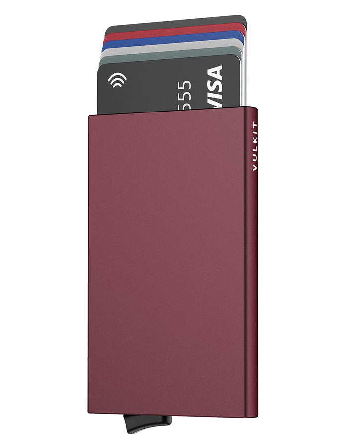 Pop Up Wallet, Slim Minimalist Credit Card Holder For Men and Women RFID Blocking Mini Metal Case Wine