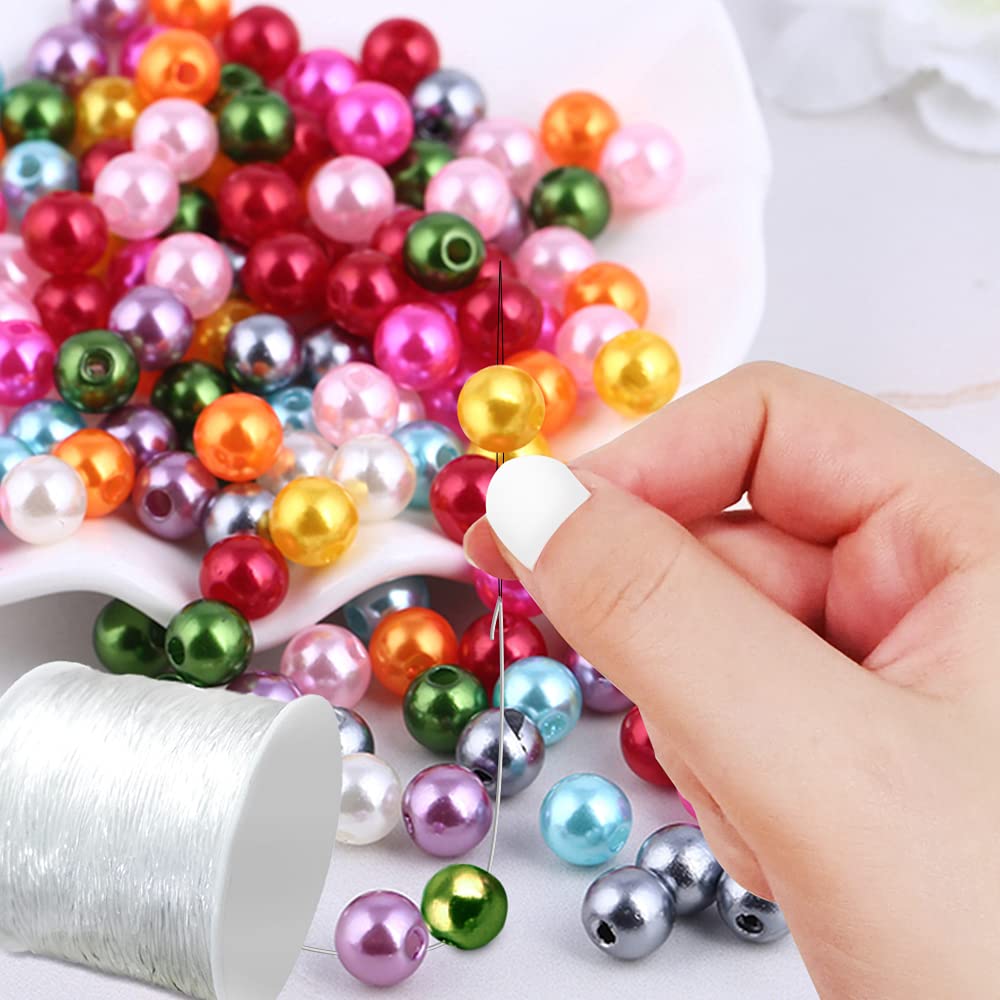 Elastic Bracelet String Cord with Beading Needles, 1 mm Clear Elastic String Stretch Cord and 8 Pieces Big Eye Beading Needles (4 Sizes)