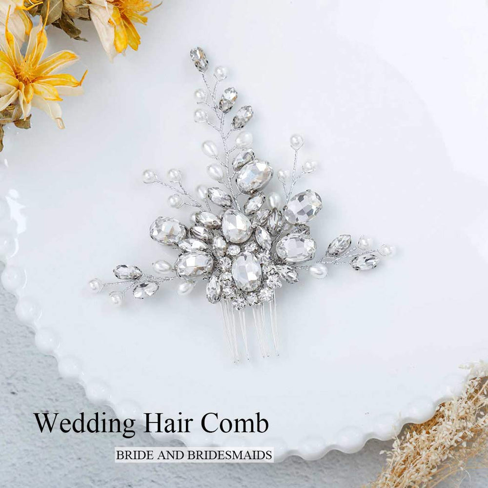 Jakawin Bride Crystal Wedding Hair Comb Pearl Hair Piece Silver Bridal Hair Accessories for Women and Girls HC018