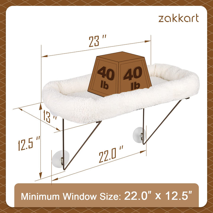 Cat Window Perch - 100% Metal Supported from Below - Comes with Warm Spacious Pet Bed - Cat Window Hammock for Large Cats &amp; Kittens - for Sunbathing, Napping &amp; Overlooking (White)