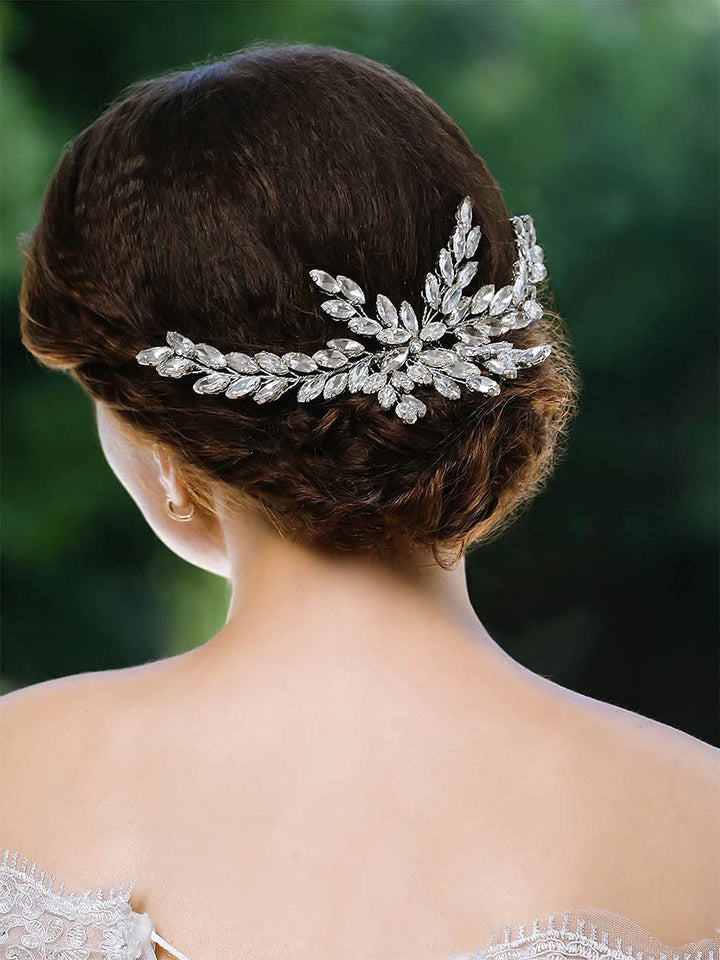 Wedding Hair Comb Rhinestones Bridal Hair Side Comb Accessories Headdress for Bride and Bridesmaid (Silver)