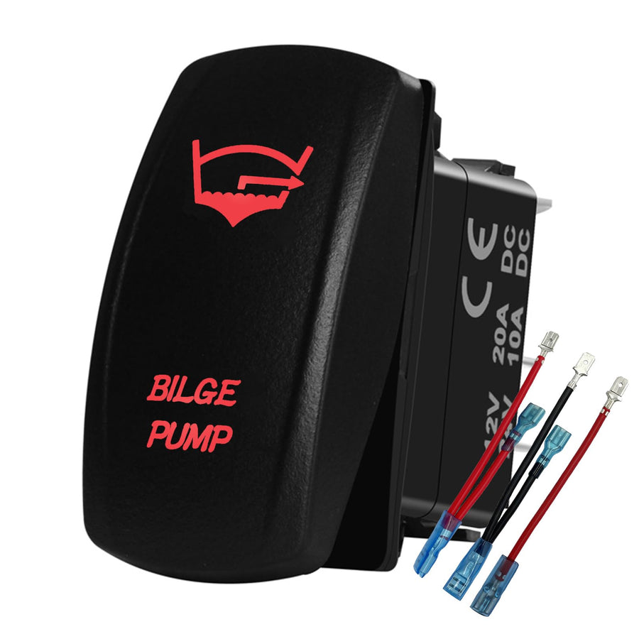 12V 24V Dual RED Led Blower Rocker Switch with Wires 5 PIN ON-Off Laser Etched Blower Switches for Car Boat Motorcycle Truck Trailer Caravan SUV ORV Auto Parts