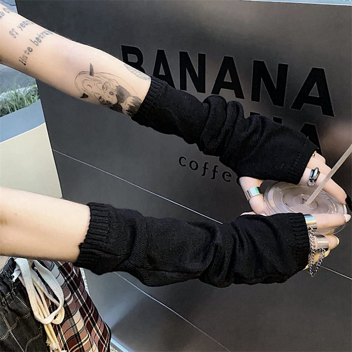 Women Gloves Goth Arm Sleeve Cool Black Moon Cross Printed Hip Hop Arm Warmers