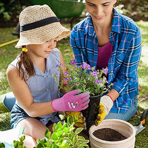 Ages 5-7 Kids Gardening Gloves,Yard Work Gloves for Toddlers, Youth, Girls, Boys, Childrens, Soft Safety Rubber Gloves (XXS Age 5-7, 1 Pair Pink Unicorn)