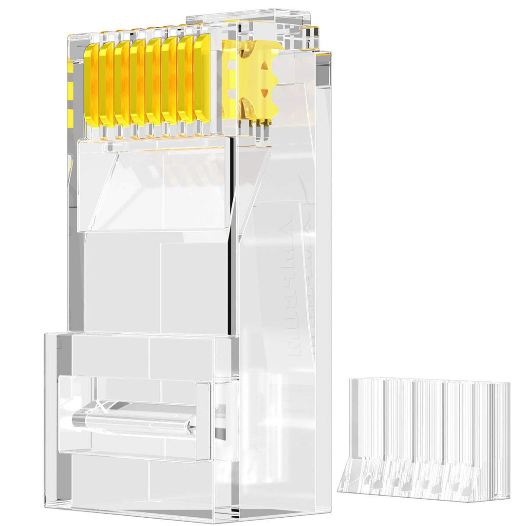 RJ45 Connectors, Standard Modular Plugs, UTP Gold-Plated 2 Pieces Suit CAT6 RJ45 8P8C Crimp End for Ethernet Cable, Support POE/POE+ / POE++, 100/Pack