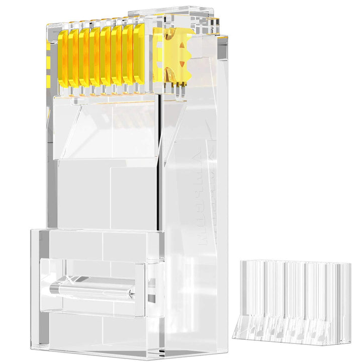 RJ45 Connectors, Standard Modular Plugs, UTP Gold-Plated 2 Pieces Suit CAT6 RJ45 8P8C Crimp End for Ethernet Cable, Support POE/POE+ / POE++, 100/Pack