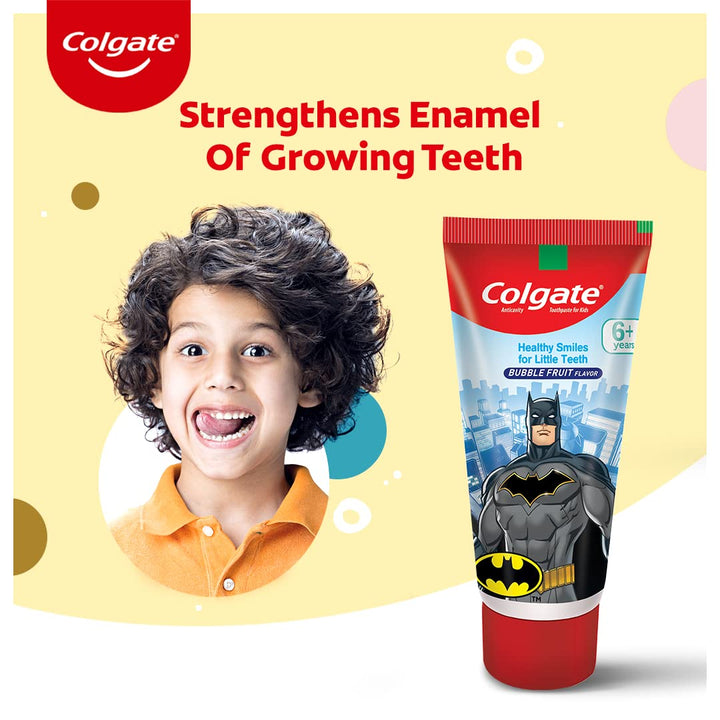 Kids Toothpaste For 6+ Years, Batman, Bubble Fruit Flavour, Gentle Protection, Enamel Protection Tooth Paste With 50% Lesser Abrasive Formula For Protecting Against Cavities, 80 Gram