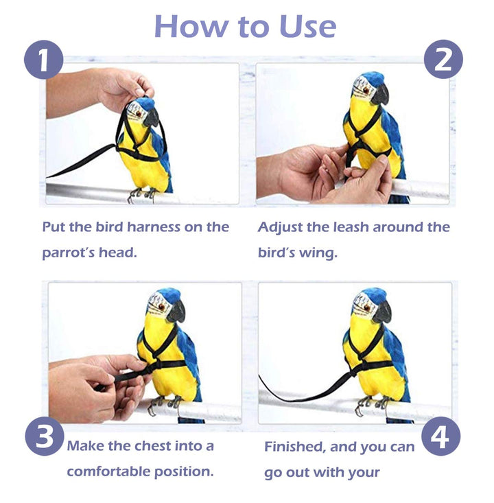 CIEOVO Bird Harness, Adjustable Parrot Nylon Leash with Anti-bite Design for Outdoor Activities Training, Suitable for Eastern Bluebonnet Parrot, Cockatoo, Parakeet, Doves 6.2ft (S)