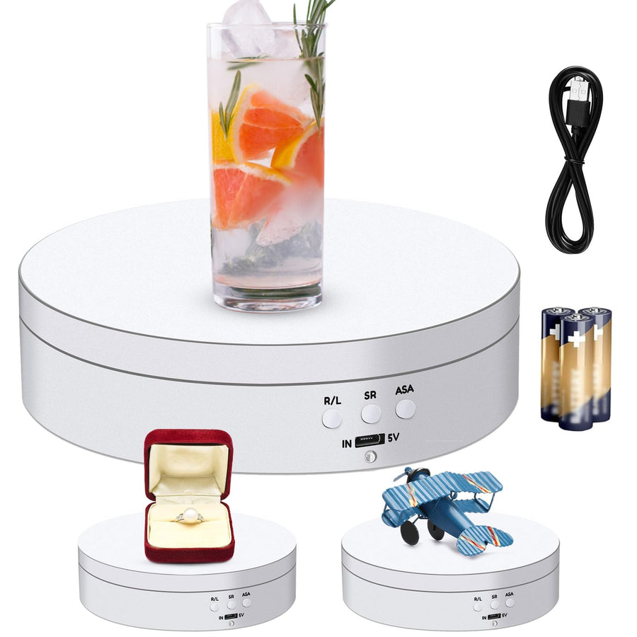 Rotating Display Stand 5.4 /6.6 Lbs Load Motorized Spinning Platform Rotating Base 360 Cup Turner Electric Turntable Stand for Photography Products and Shows(White)