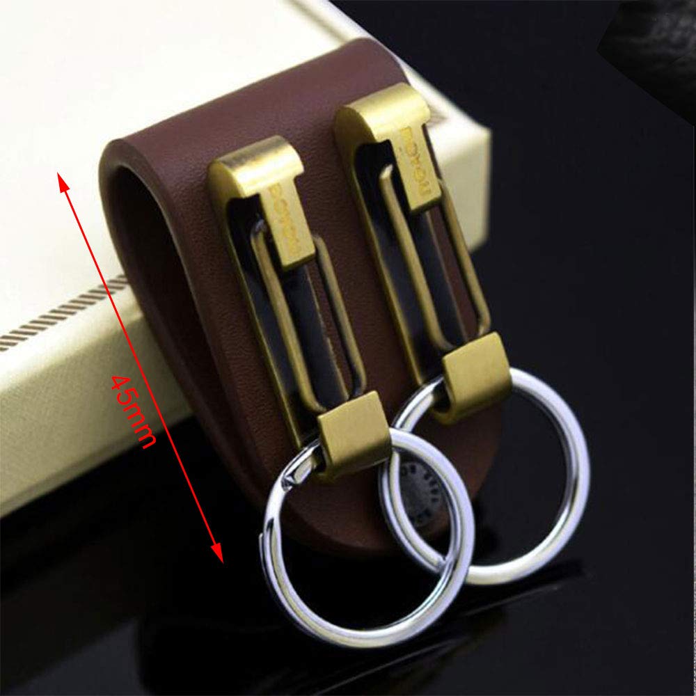 Stainless Steel Keyring Security Belt Clip Key Chain Useful Keychain (BY702,Leather,1Pack)