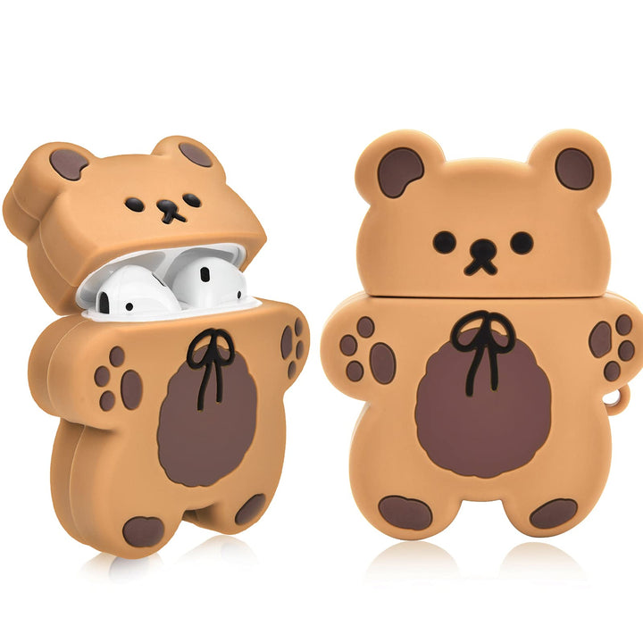 Cute AirPods Cases with Bear Keychain Cartoon Biscuit B