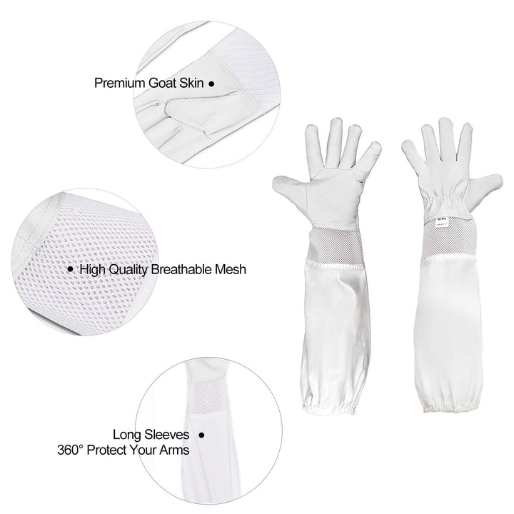 Premium Beekeeping Suit Jacket with Removable Fencing Veil Hood, Beekeeper Goatskin Gloves for Professional Beekeepers (XL)
