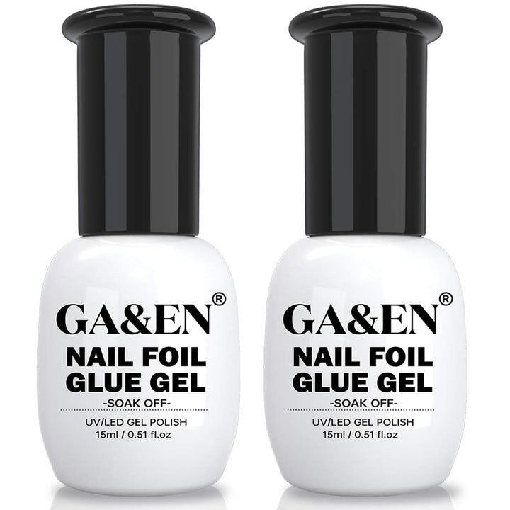 Nail Foil Glue Gel for Foil Art Stickers Strong Adhesion Nail Complete Transfer Available 15mlx2 Bottles Soak Off LED LAMP Required Tips Manicure DIY with Gift Box