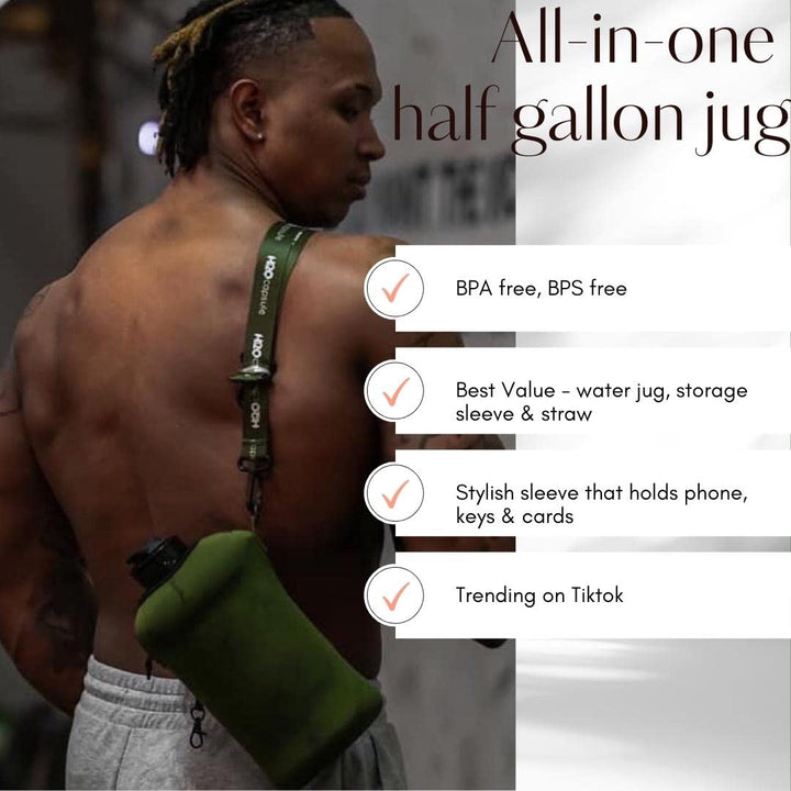 2.2L Half Gallon Water Bottle with Storage Sleeve and Covered Straw Lid – BPA Free Large Reusable Drink Container with Handle - Big Sports Jug, 2.2 Liter (74 Ounce) Green