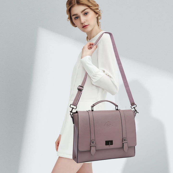 Women&#39;s 15.6 Inch Laptop Briefcase, Vintage Purple Saffiano Eco-Leather, 4 Large Compartments, 2 Slip Pockets, 1 Zip-Fastening Pocket