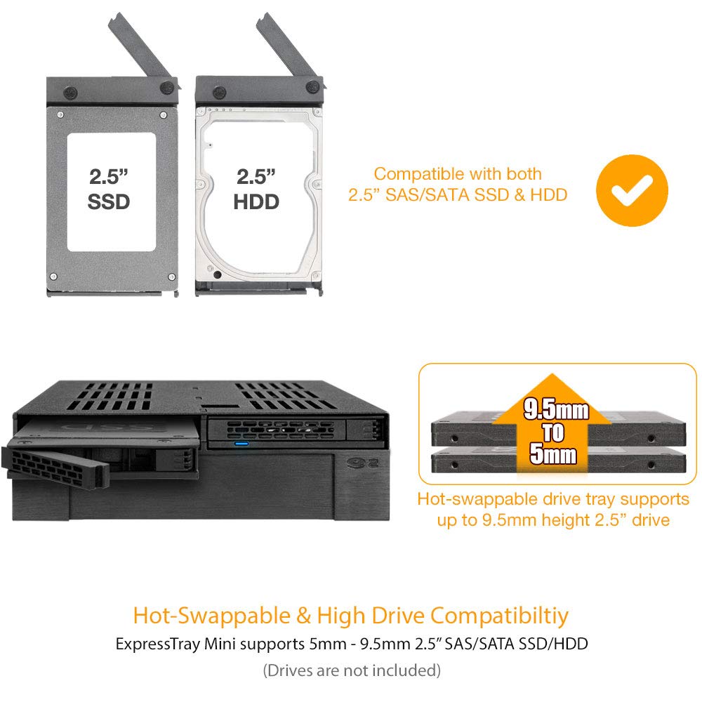 2 Bay 2.5 SAS/SATA HDD/SSD Mobile Rack + 3.5 Slot for External 5.25 Bay | ExpressCage MB322SP-B